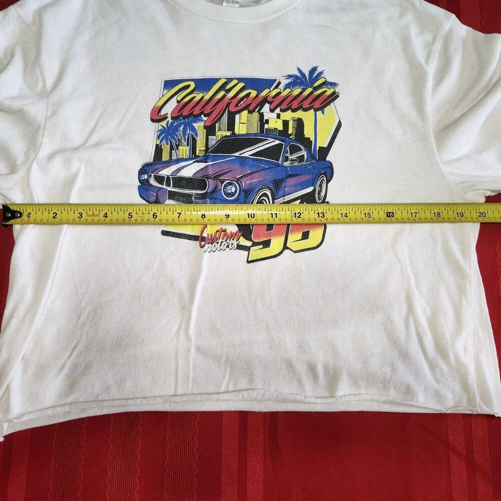 VTG California 96 Custom Motors Tee White Cropped 90's Y2K Large - Picture 6 of 8